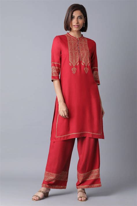 Buy Red Printed kurta-Parallel Pant Set @ 3999 | W for woman – wforwoman