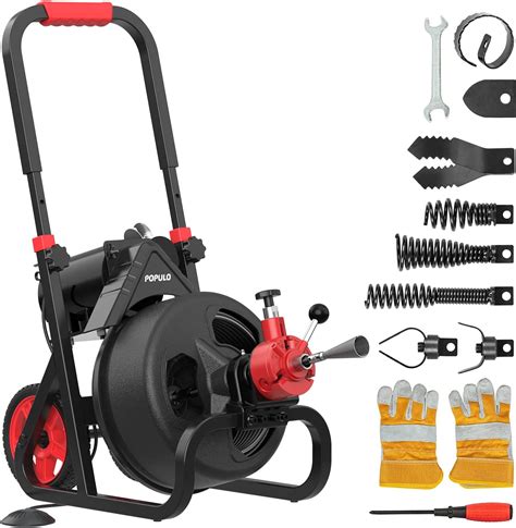 Populo 75 FT Snake Sewer Drain POPULO Drain Cleaner Machine 5.8A,1/2 ...
