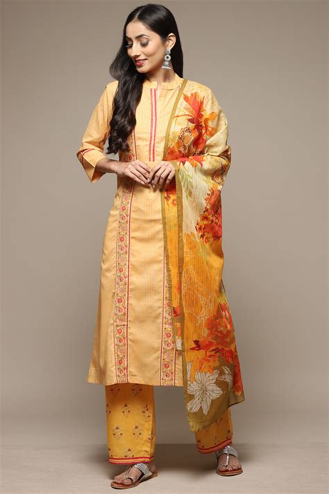 Yellow Cotton A-Line Kurta Palazzo Suit Set