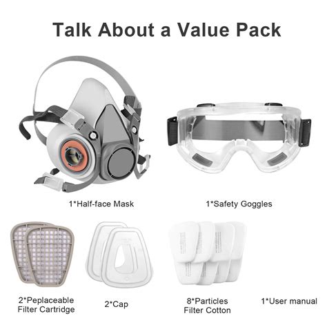 Respirator Mask,Half Facepiece Gas Mask with Safety Glasses Reusable ...