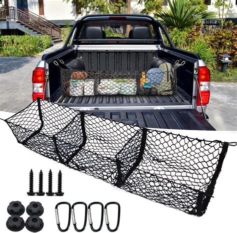 Truck Bed Cargo net,Universal Elastic Mesh Net Trunk Bag Interior Accessories Storage 3 Pocket ...