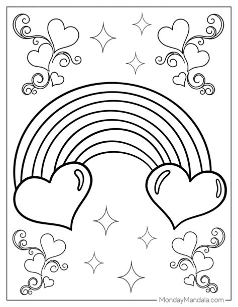36 Rainbow Coloring Pages (Free PDF Printables) | Heart coloring pages ...