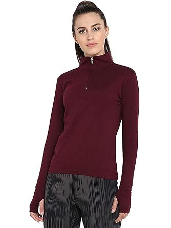 Buy Popster Maroon Solid Cotton High Neck Slim Fit Long Sleeve Womens T ...