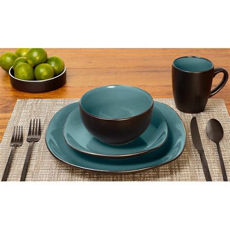 Broyhill Stoneware Dinnerware Set - Teal & Black Reactive (1 each ...