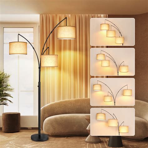"OUTON Tall 80"" Modern 3-Light Arc Floor Lamp with Linen Shade ...