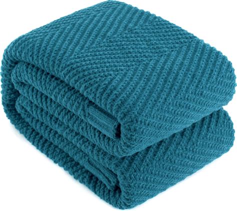 Amazon.com: LONG CREATE Knitted Throw Blanket 50"X60", Teal Knit Throws ...
