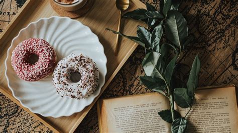 Wallpaper book, flower, donuts, cup, coffee, camera hd, picture, image