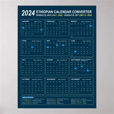 Ethiopian Calendar Converter Year 2024 Download Poster | Zazzle