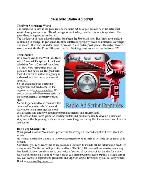 Image result for Sample Radio Ad Script