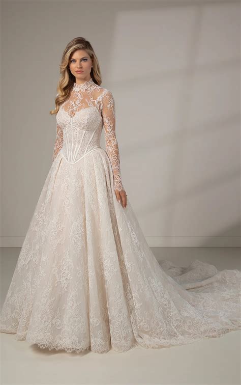 Romantisches langärmliges Ball-Brautkleid aus Spitze