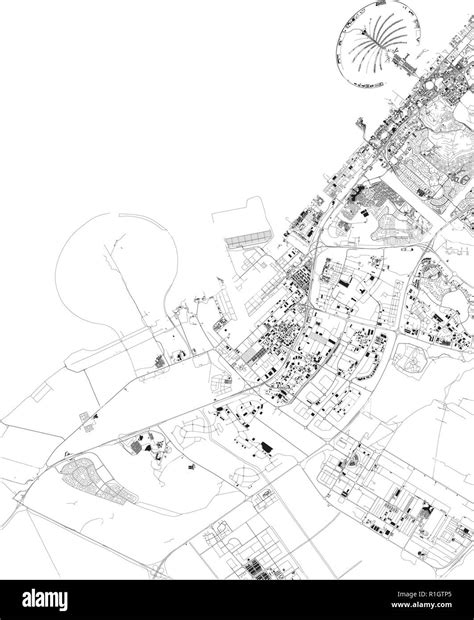 Satellite map of Dubai, United Arab Emirates, city streets. Street map and map of the city ...