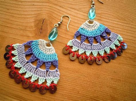 Multi Color Half Moon Floral Traditional Statement Crochet Earrings ...