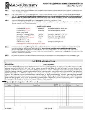 Fillable Online malone Course Registration Form and Instructions ...