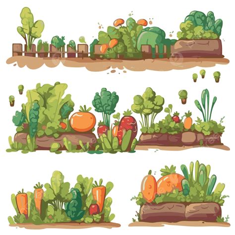 Veggie Garden Clipart Set Of Cartoon Vegetables Garden With Rocks ...