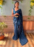 Classical Teal Blue Sequence Work Georgette Party Wear Saree – tapee.in