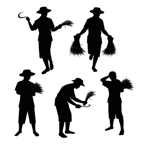 Asian farmer silhouette vector illustration, agricultural harvesting ...
