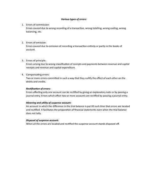 Document (10) - Accounting and it's Concepts - Various types of errors ...