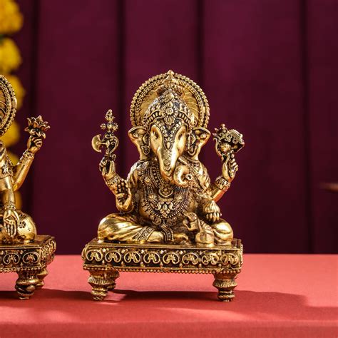 Brass Superfine Chowki Ganesha And Lakshmi Idols Set (4 Inch) – Vedansh ...