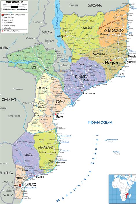 Political Map of Mozambique - Ezilon Maps