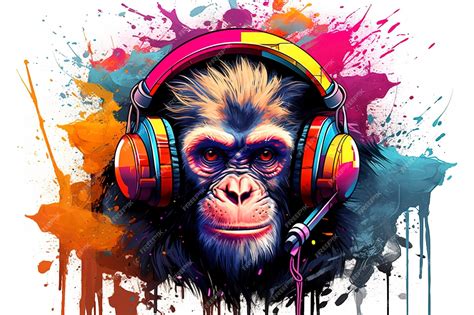 Premium Photo | The monkey with headphone is colorful Splash Art