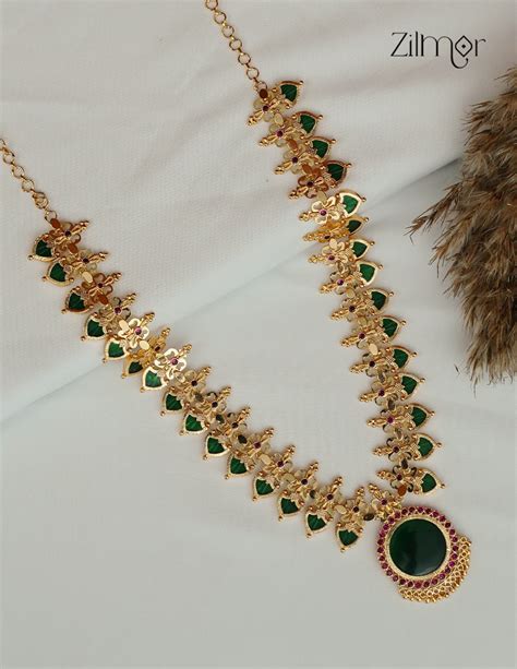 18K Gold Plated Palakka Long Haram Necklace with Pendant -ZS1012345 ...