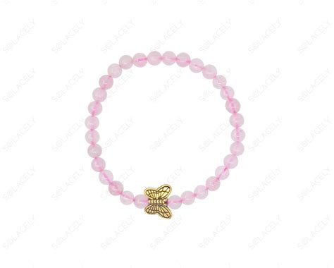 Rose Quartz Bracelet 4mm Beads With Butterfly Charm - Kids | Solacely