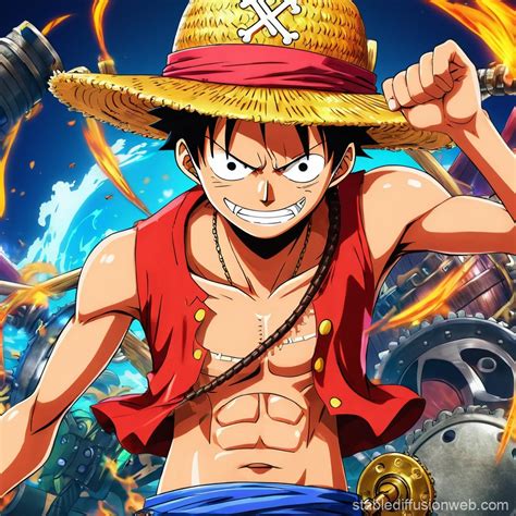 one piece luffy straw hat in a serious manner with gear 5 in an ...