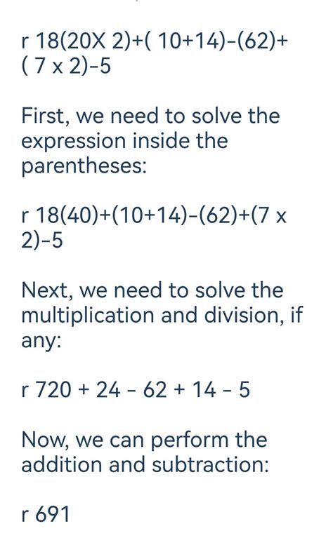 r 18(20X 2)+( 10+14)-(62)+( 7 x 2)-5 - Brainly.lat