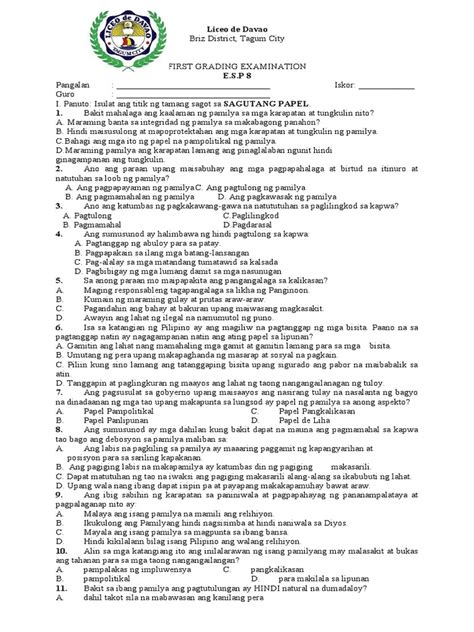 Image result for Answer Key Grade 8 ESP