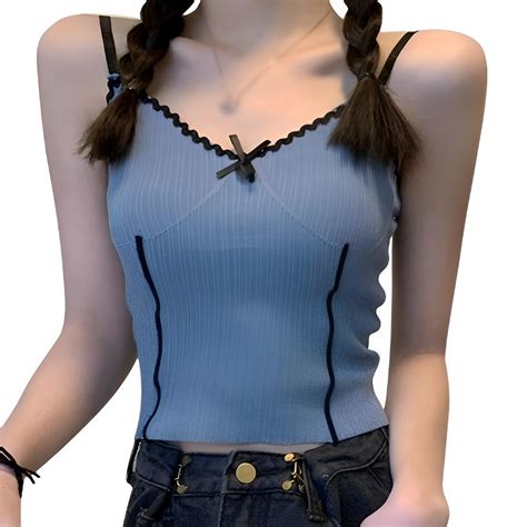 SSDN Women's Summer Fashion V-Neckline wavy laced Spaghetti shoulder ...