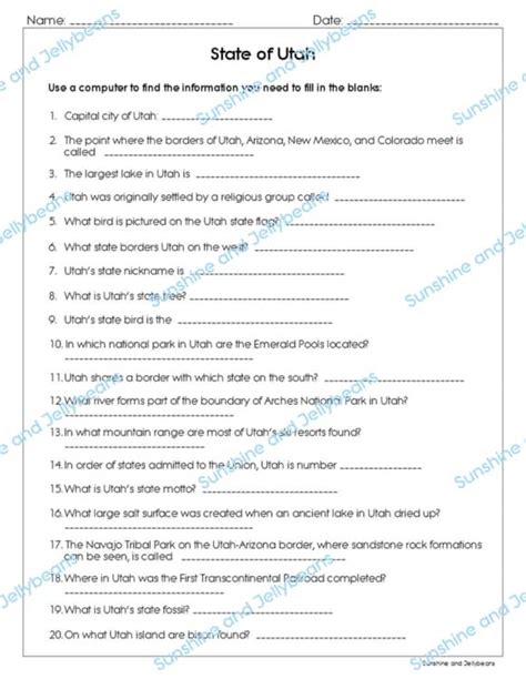 Utah Puzzle Bundle Research Crossword Word Search - US States Geography