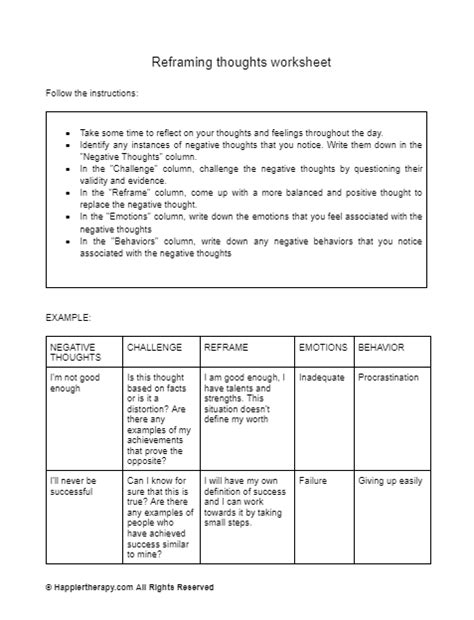 Image result for Cognitive Reframing Worksheet