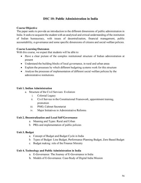 Syllabus sem4 - DSC 10: Public Administration in India Course Objective ...
