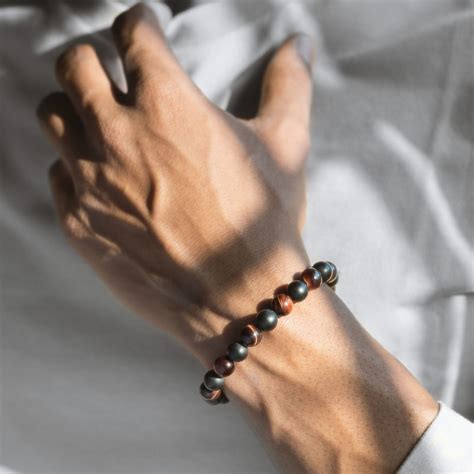 Onyx Black and Red Tiger Natural Stone Bracelet with MagSnap FOR MEN by ...