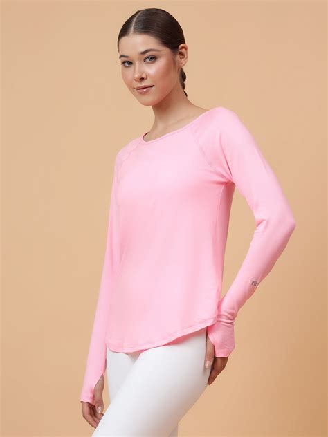 Fitkin Women's Neon Pink Round Neck Back Laser Cut Design T-shirt