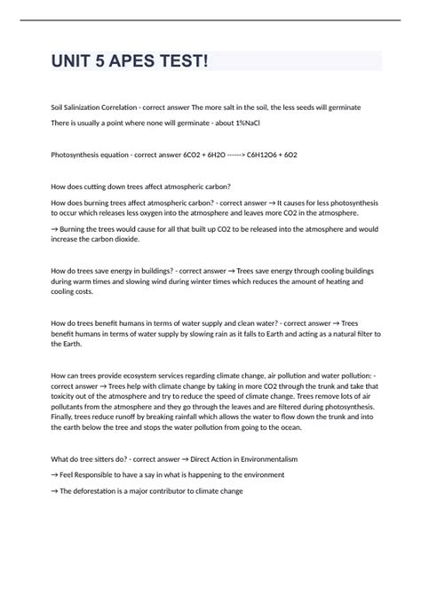 UNIT 5 APES TEST questions well answered rated A+ 2023/2024 - Apes ...