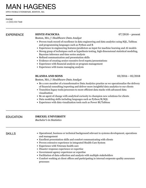 Healthcare Data Analyst Resume Samples | Velvet Jobs