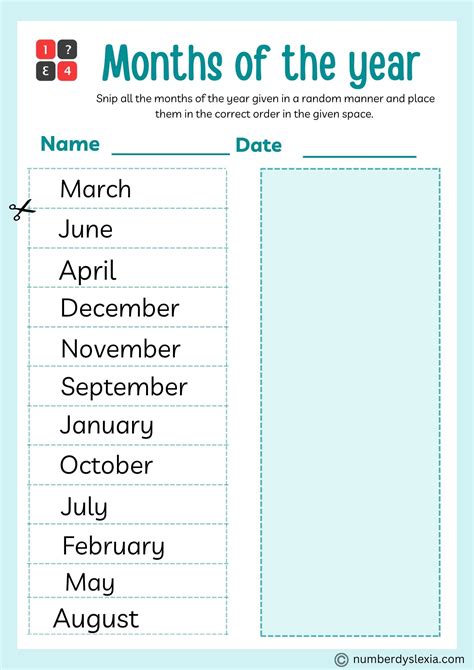Printable Months Of The Year Worksheet [PDF Included] - Number Dyslexia