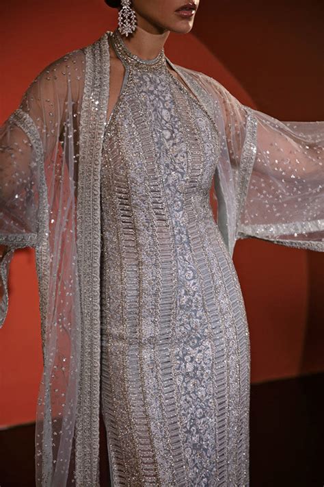 AINE Silver White Dress – bilalgarments