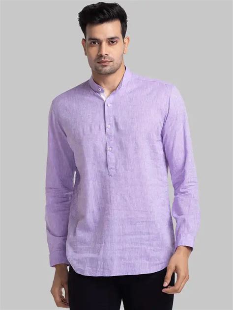 Men Violet Contemporary Fit Solid Cotton Blend Mandarin Collar Shirts ...
