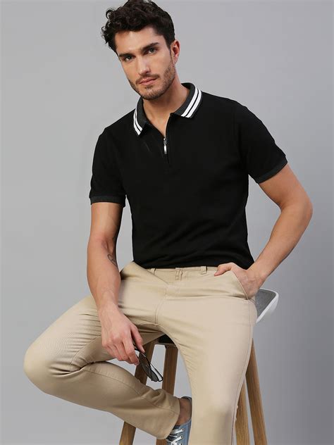 Men's Pure Cotton Solid Half Sleeves Polo T-Shirt (Black) – DENNIS LINGO
