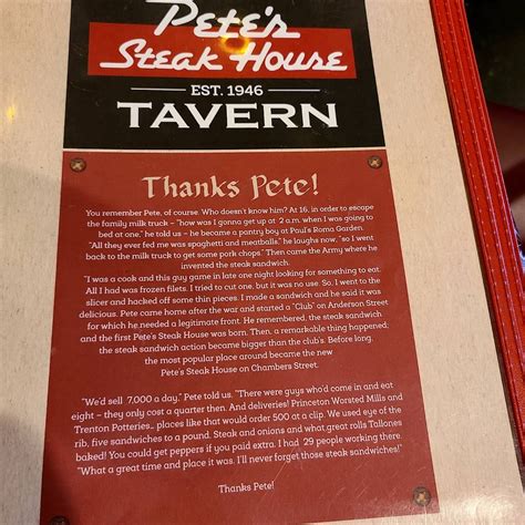 Menu at Pete's Steakhouse Tavern, Hamilton Township