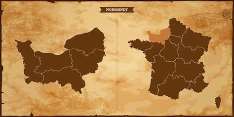 Normandy state map france map with federal states in a vintage map ...