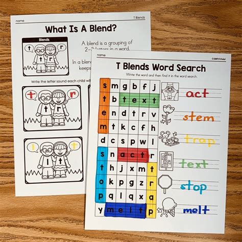 T Blends Worksheets - Simply Kinder + Printable Membership