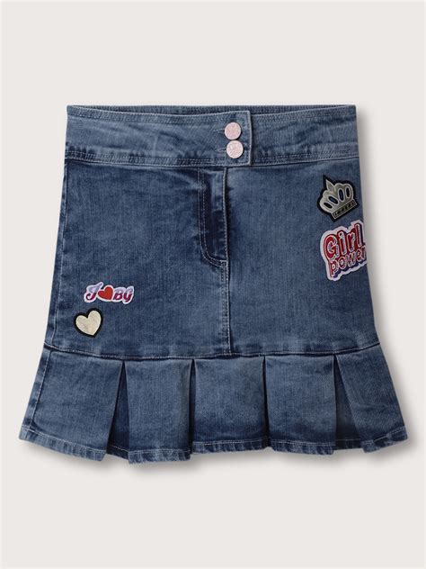 Shop Blue Giraffe Girls Mid Blue Washed Regular Fit Skirt Online ...
