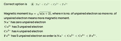 Increasing order of magnetic moment among the following species is ...