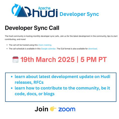 Join us today at 5 PM Pacific Time for the monthly Hudi Developer ...