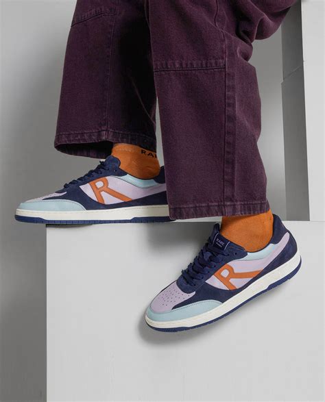 Rare Rabbit Men's Parallax Purple / Navy Genuine Suede Colorblock Low-