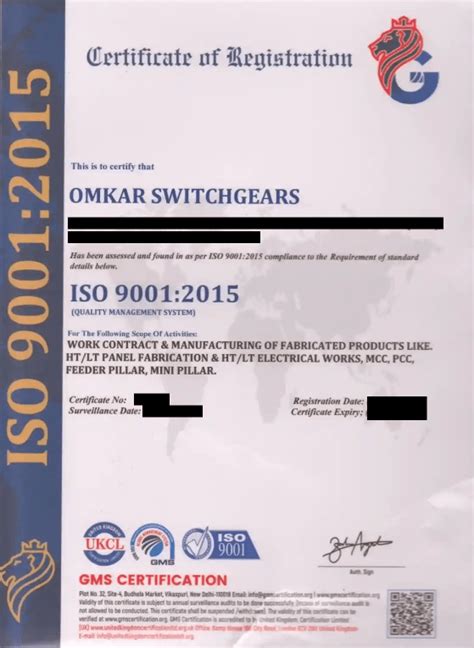 Certificate - Omkar Switchgears