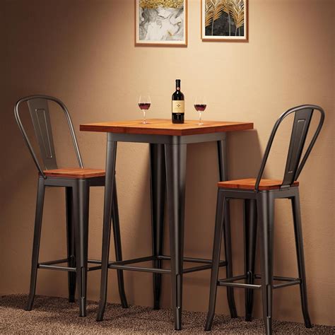 Noelse Bar Table and Chairs Set, Pub Table and Chairs Set of 2 with Elm ...